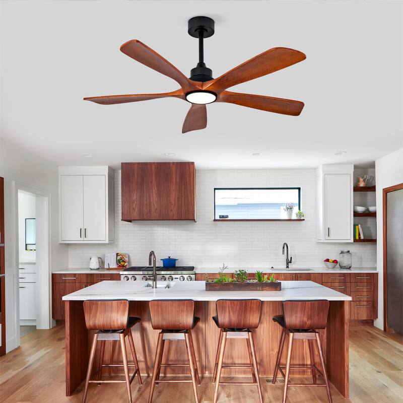 52 Inch Indoor Ceiling Fans With Lights and Remote Control, Dimmable LED, 5 Solid Wood Blades,Reversible DC Motor