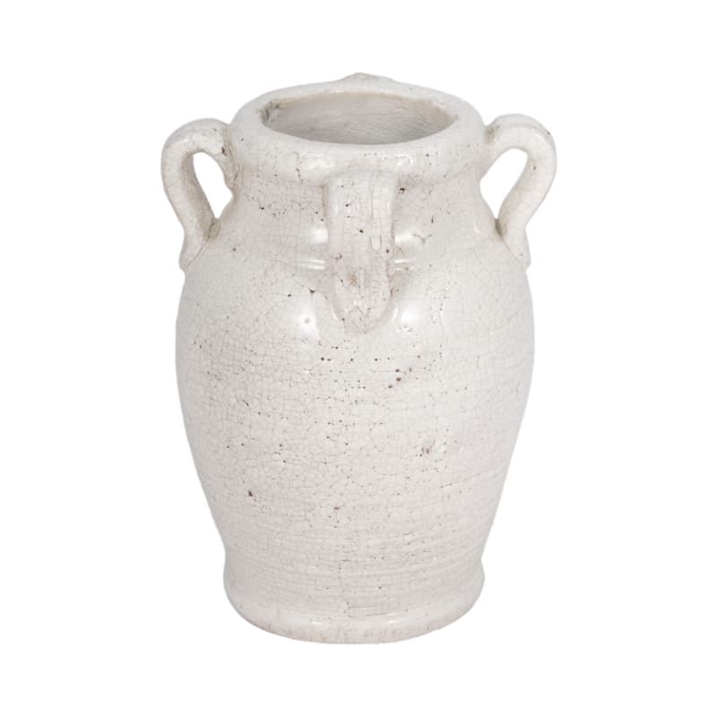 Terracotta Table Vase with Weathered Finish and Handles for Home Decor