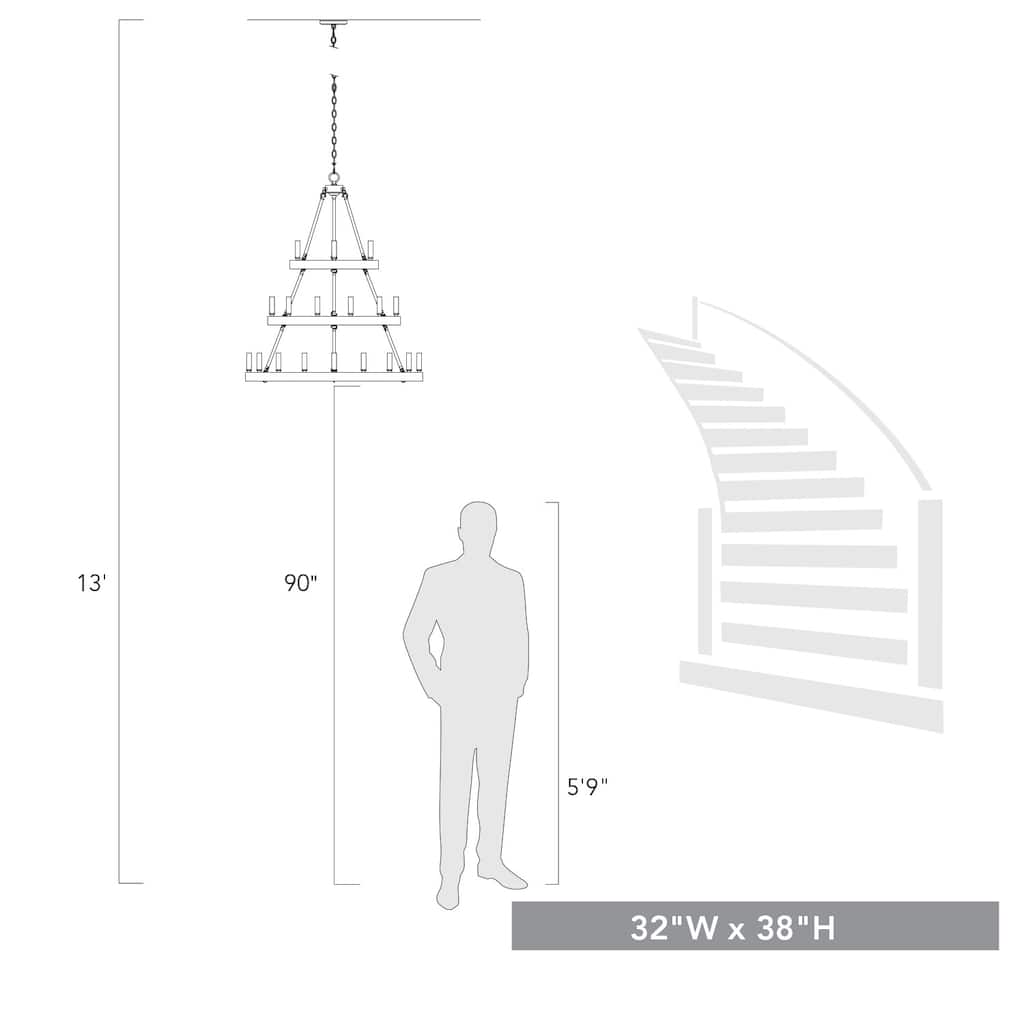 Alastair 3 Tier - 18 Light Chandelier - 35x38"