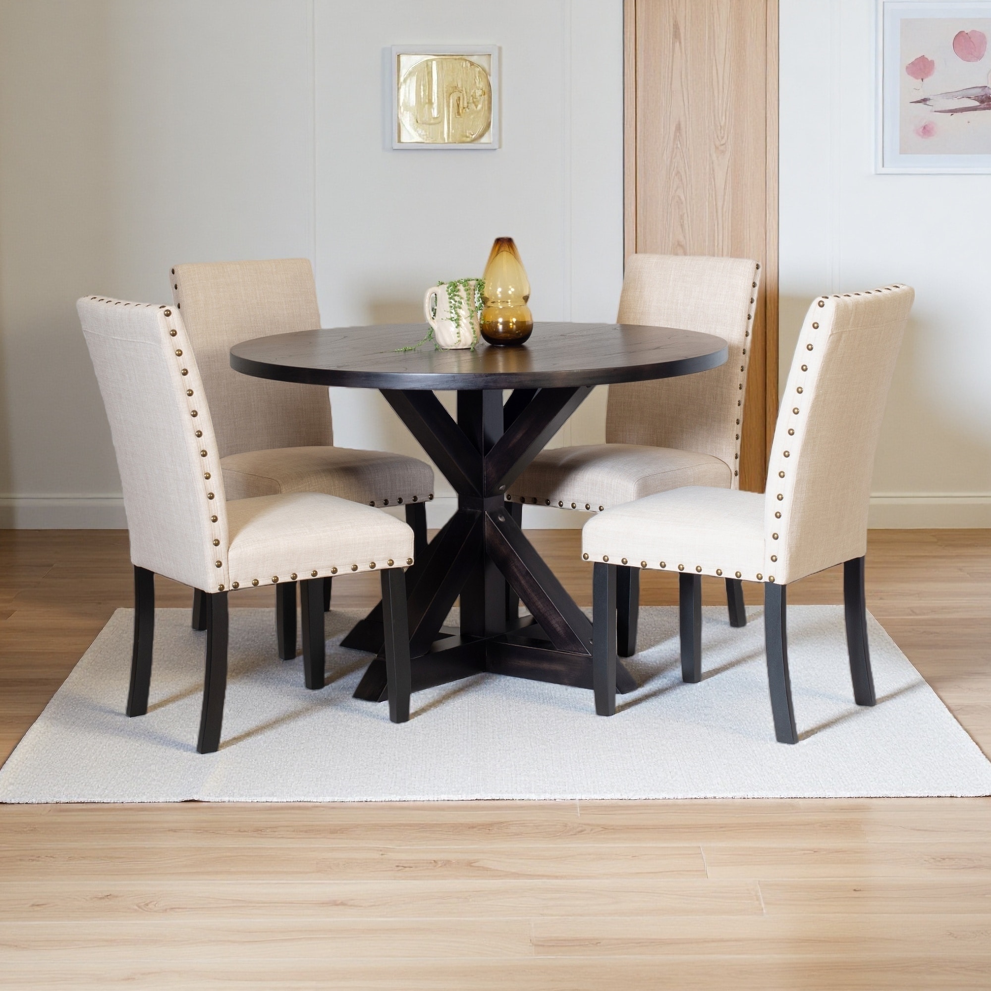 5-Piece Dining Set with Cross-Buck Table and 4 Stylish Chairs