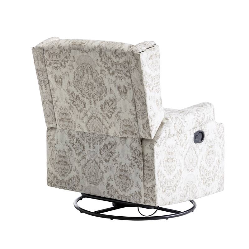 Patterned Linen Swivel Manual Push-Back Recliner Chair