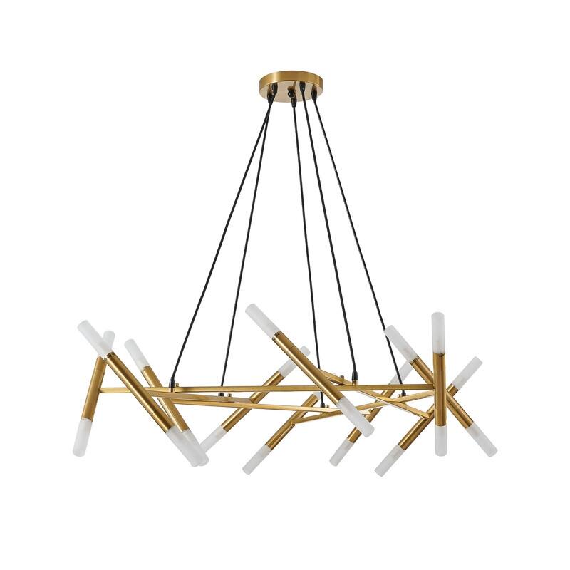 Modern Chandelier Light Fixture, Branch Design with Frosted Tubes, Black Cords, Adjustable Height Pendant Light for Dining Room