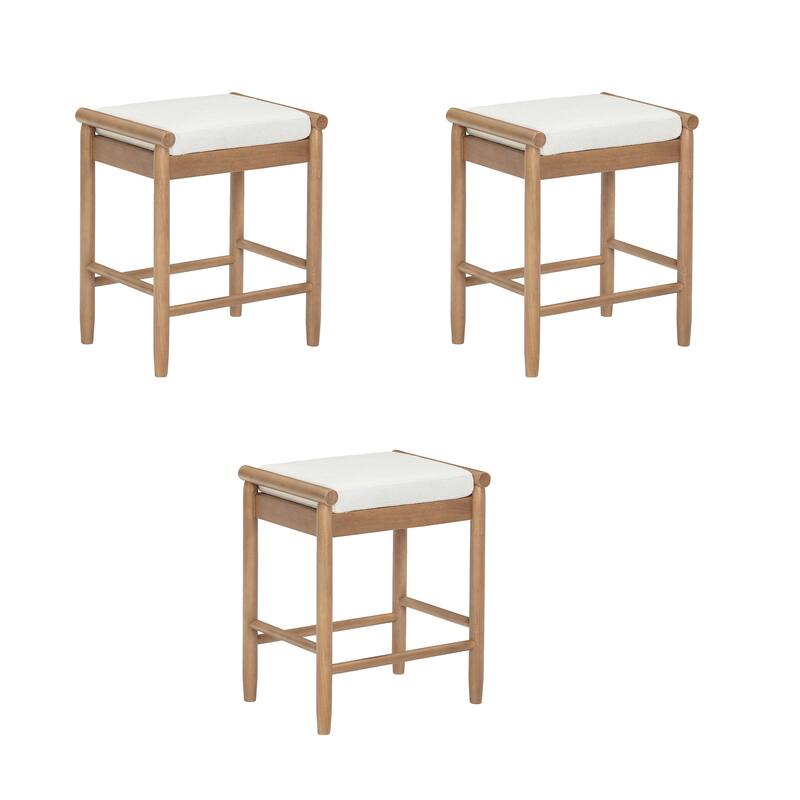 Kirsten Scandinavian Backless Wooden Bar Stool, Boucle Bar Stool with Tapered Solid Wood Legs