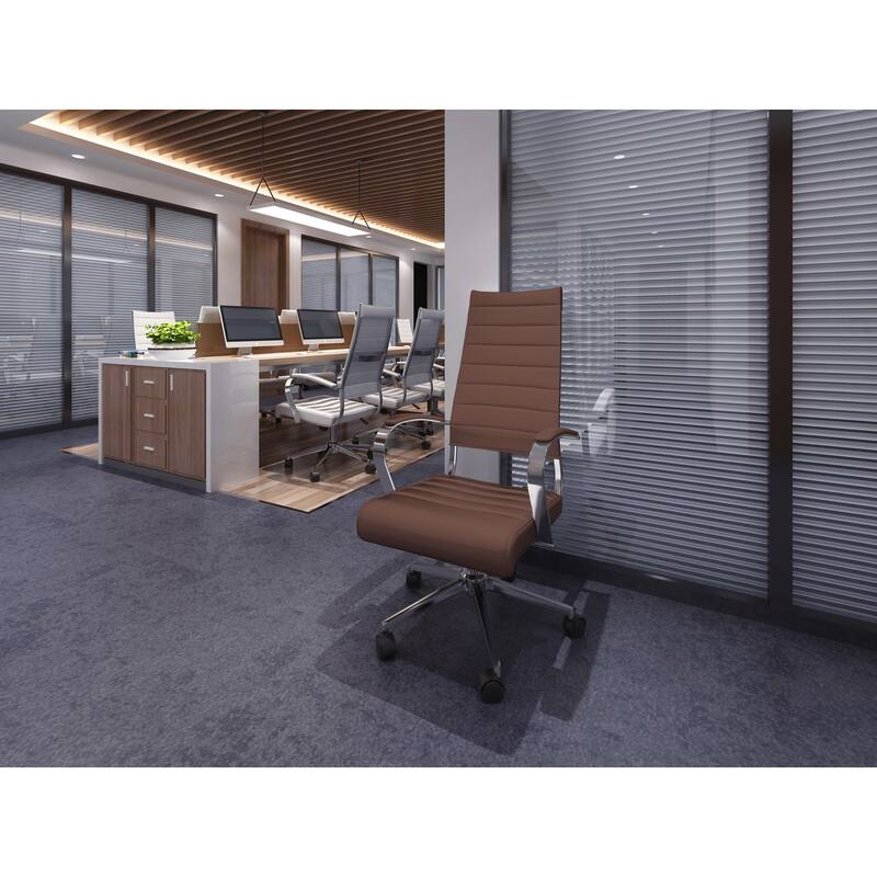 Modern High Back Office Chair Ribbed PU Leather Manager Tilt Conference Room Computer Desk Boss Task Executive Boss