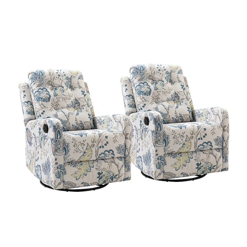 Arlette Floral Manual Swivel Recliner with Tufted Back and Angle Adjustment Button Set of 2