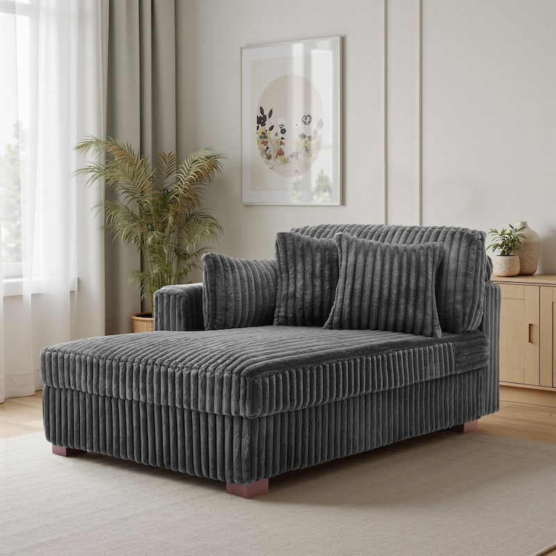 42" W Plush Corduroy Upholstered Chaise Lounge Sleeper for Living
