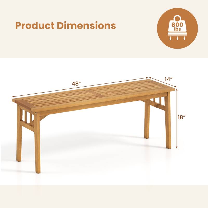 Gymax 2 PCS Acacia Wood Outdoor Bench 48'' Long Backless Wooden Picnic