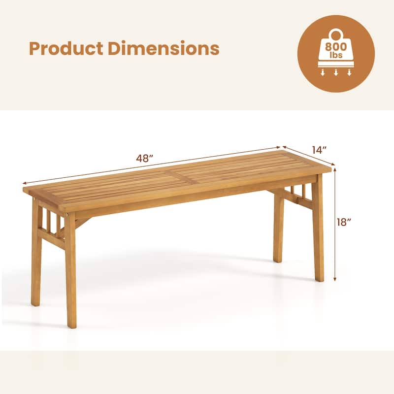Gymax Acacia Wood Outdoor Bench 48'' Long Backless Wooden Picnic Bench