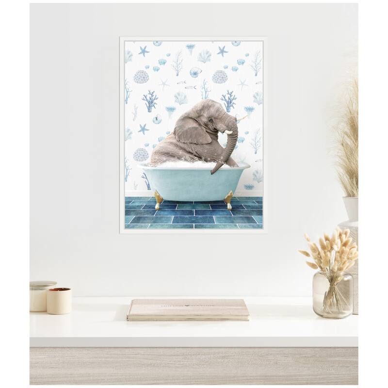 Kate and Laurel Sylvie Young Elephant in Under the Sea Bathtub Framed Canvas by Amy Peterson