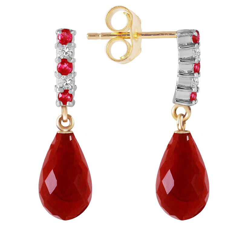 6.9 Carat 14K Solid Gold Diamond Ruby Earrings Dangling Briolette Ruby - Yellow