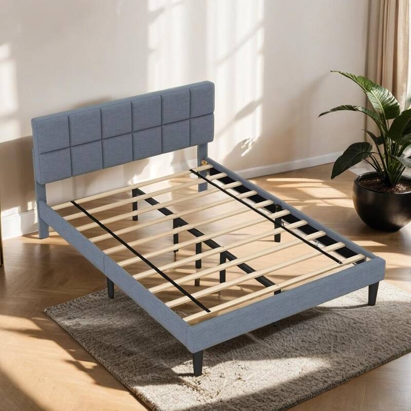 Wood Rustic Style Platform Bed with Headboard - Grey