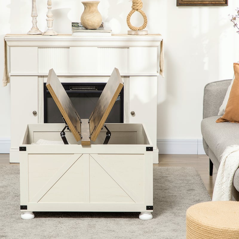 HOMCOM Coffee Table, Square Center Table with Flip-top Lids, Hidden Storage Compartment and Wooden Legs for Living Room