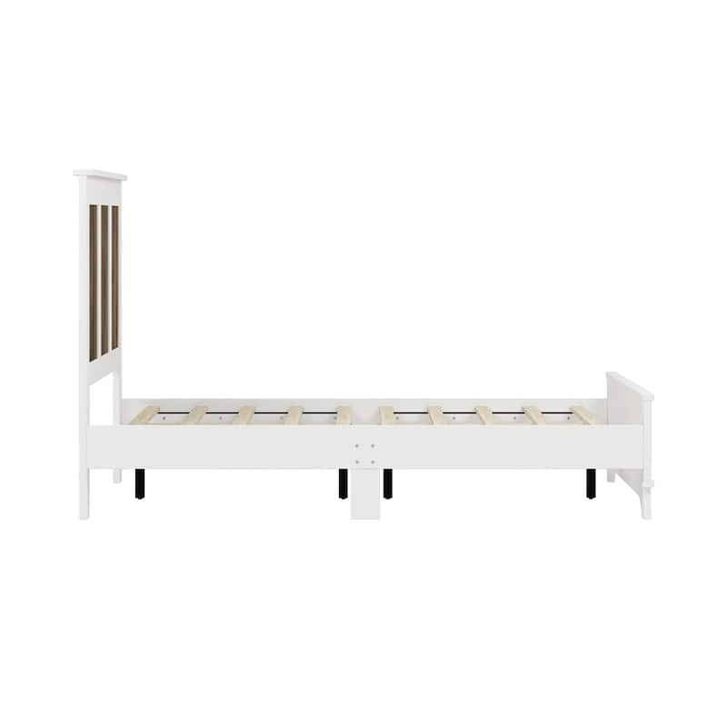 Farmhouse Wooden Platform Full Size Bed,with Wooden Strip Decoration