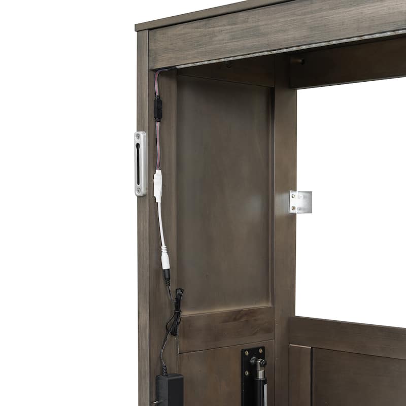 Space-Saving Twin Murphy Bed with LED Light, Foldable Wall Cabinet Design in Brown