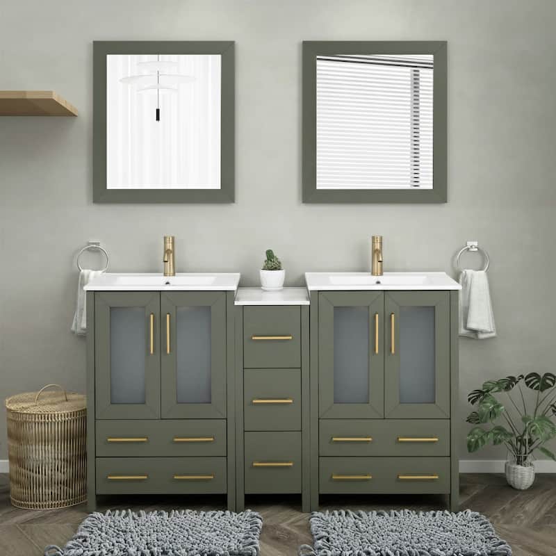 Vanity Art 60 in. Double Sink Bathroom Vanity with Top and Mirrors - 60 X 18.1 X 35.8 - Vintage Green
