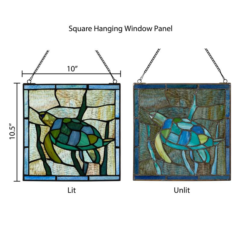River of Goods Serene Sea Turtle River of Goods Blue, Green and Teal Stained Glass Window Panel - 10" x 0.25" x 10.5"