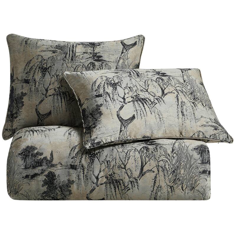 HiEnd Accents Pastoral Jacquard Modern Luxury Bedding Metallic Tree 3 Piece Comforter Set