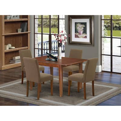 HomeStock 5-Pc Mahogany Finish Solid Wood Top-Rectangular Dining Room Set with Butterfly Leaf-Seats 4