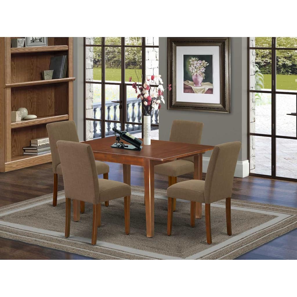 HomeStock 5-Pc Mahogany Finish Solid Wood Top-Rectangular Dining Room Set with Butterfly Leaf-Seats 4