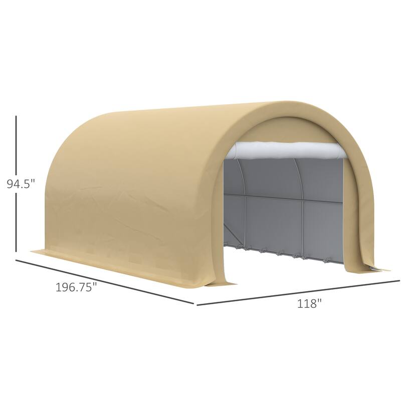 Outsunny 16' x 10' Carport, Heavy Duty Portable Garage / Storage Tent with Large Zippered Door, Anti-UV PE Canopy Cover