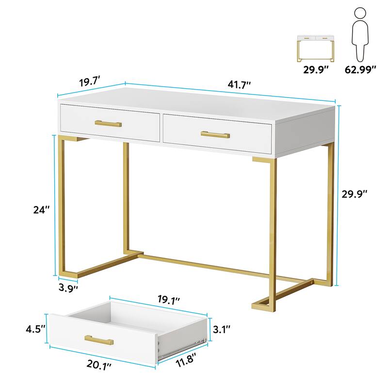 Modern Simple Computer Desk Writing Table with 2 Drawers for Home Office
