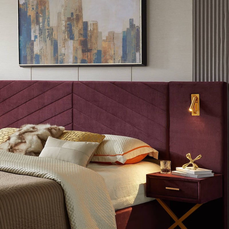 Rossetta Queen Size Bed Frame with Vertical Channel Tufted Wingback Headboard, Easy Assembly