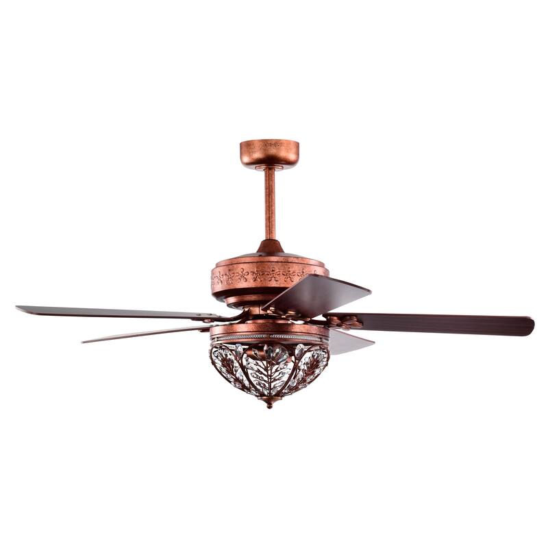 Jacira 52 Inch Antique Copper Crystal Ceiling Fan with Remote - N/A