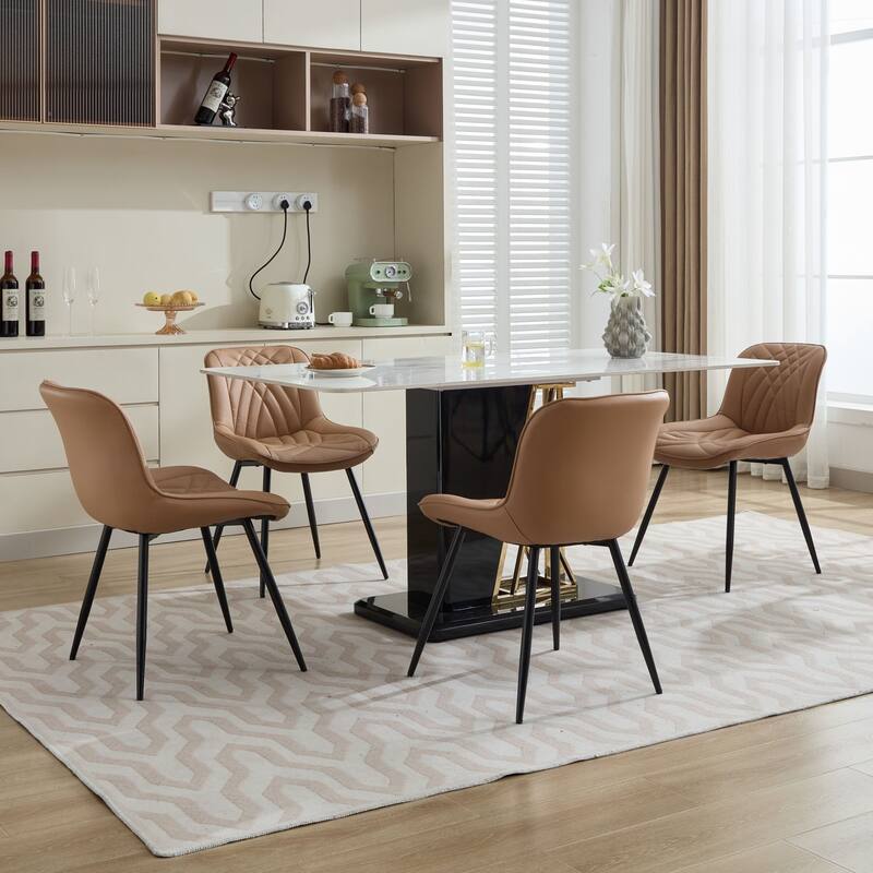 Dining Chairs Set of 2, Armless Upholstered PU Leather Dinner Chairs, Kitchen Chair with Curved Back and Metal Legs