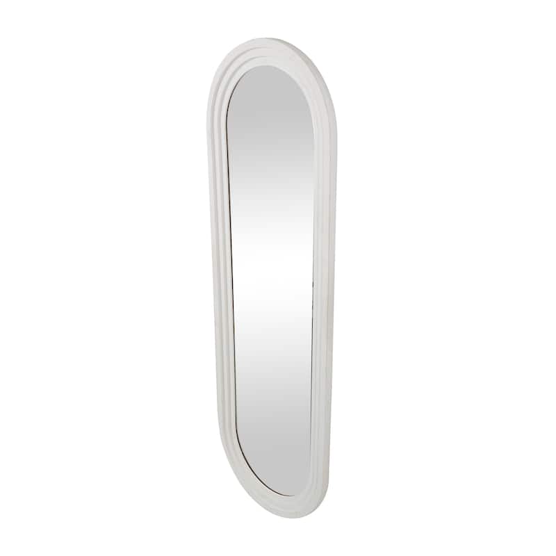 White Wooden Oval Room Wall Mirror with Layered Frame
