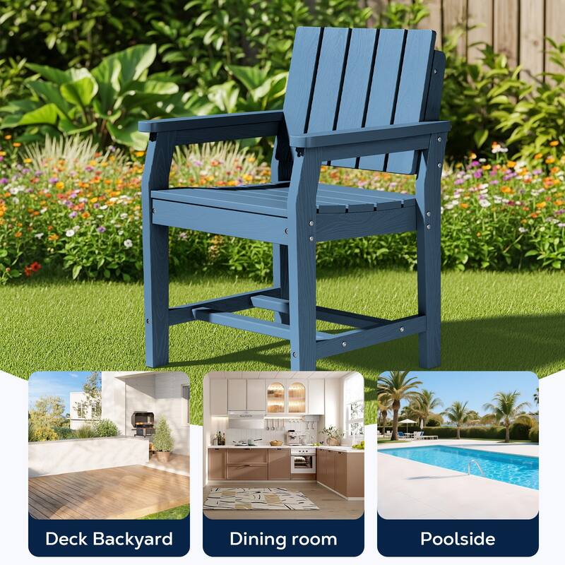 Plastic HDPE Patio Dining Chair with 19.69in Wide Seat Set of 4 - N/A