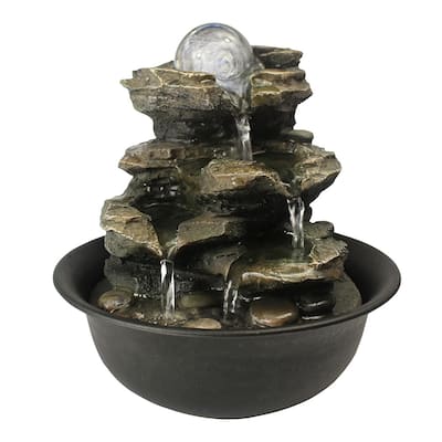 Indoor Resin-Rock Falls Tabletop Water Fountain with LED Lights