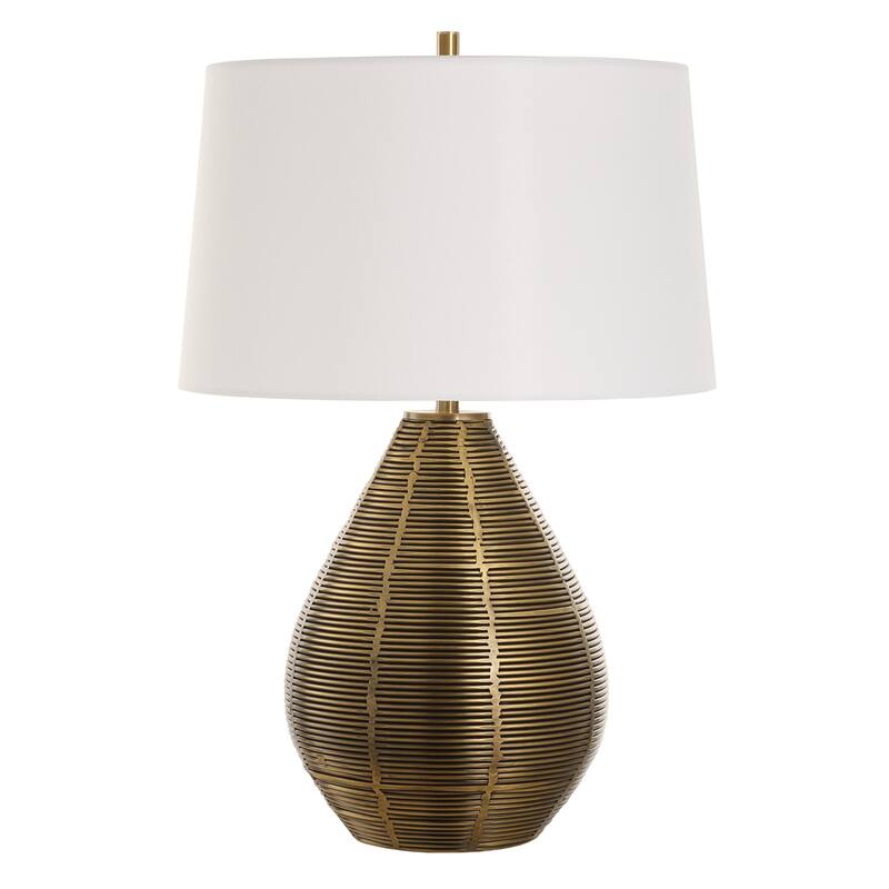 Hand Forged Steel Table Lamp with Drum Shade - 25" - Brushed Brass