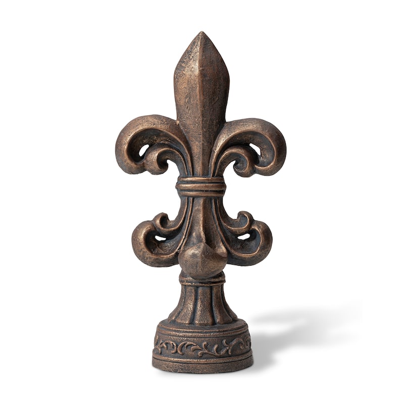Glitzhome 21.25"H or 27.25"H MGO Bronze Standing Fleur De Lis Statue Outdoor Sculpture - 21.25"H