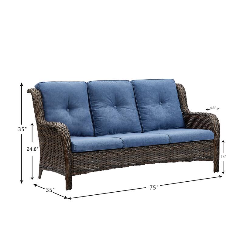 Outdoor Wicker 3-Seater Sofa with cushion, high back and deep seating