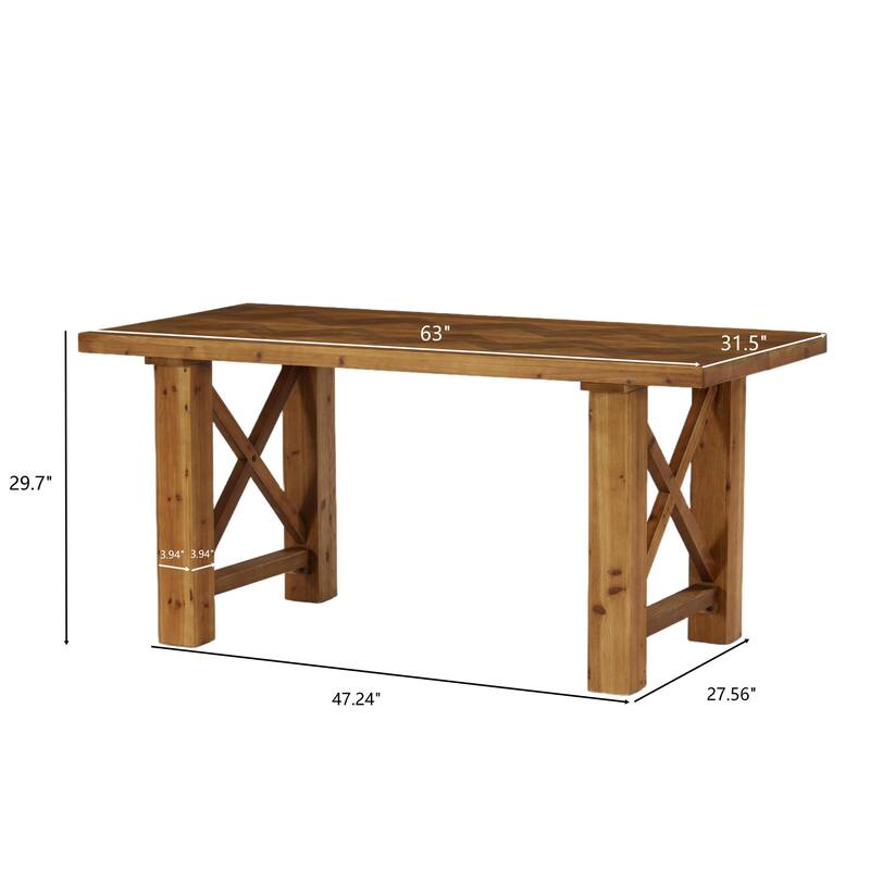63-Inch Dining Table for 4-6, Farmhouse Solid Fir Wood Kitchen Table