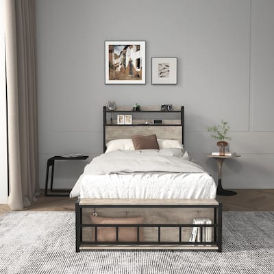 Twin Bed Frames with Charging Station & LED Ligh