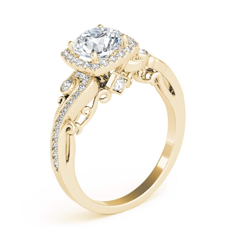 Auriya 14k Yellow Gold Lab Grown Round Diamond Halo Engagement Ring 0.50 to 5.00 ct. tw. (F-G VS)