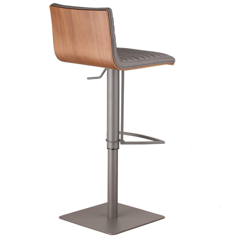 Grey Faux Leather Armless Swivel Bar Stool with Grey Metal Base - 43" x 16" x 17"