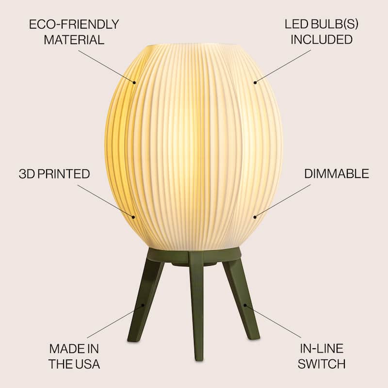 Wavy 16.5" Modern Contemporary Plant-Based PLA 3D Printed Dimmable LED Table Lamp, by JONATHAN Y