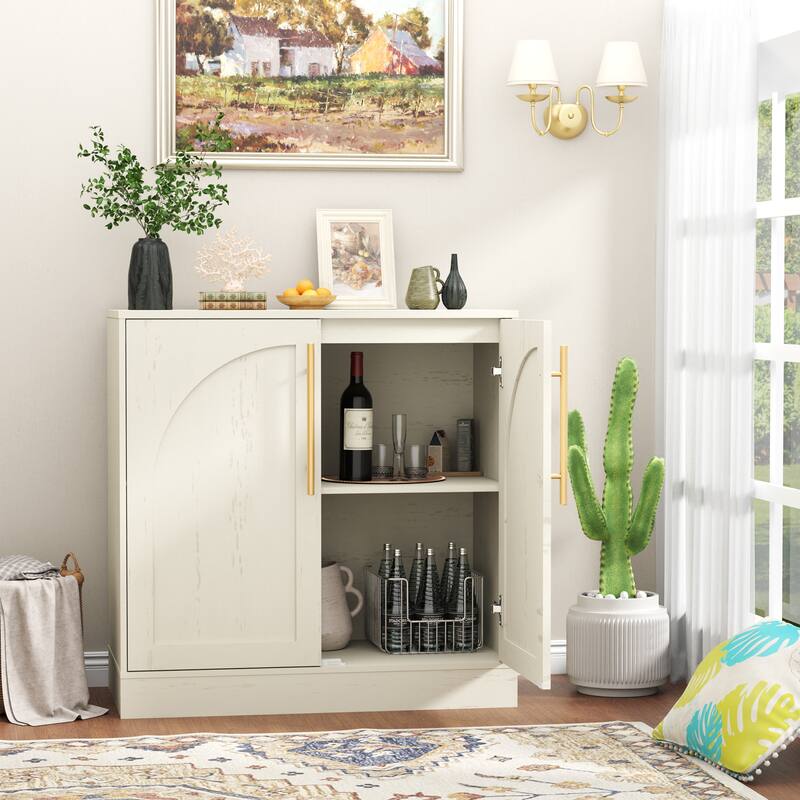 Arched Two-Door Cabinet Curio Display Cabinet with Gold Handles