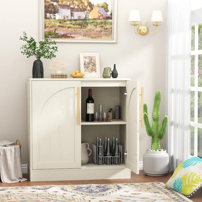 Set of 2 Arched Two-Door Cabinets Sideboard Buffet Set with Storage