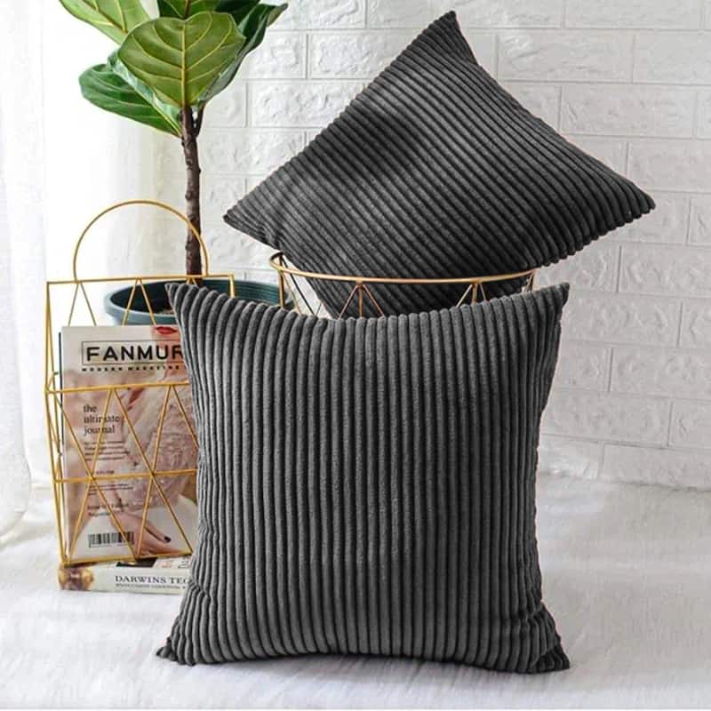 Corduroy Throw Pillow Striped Pillow for Couch Set of 2 - GRAY