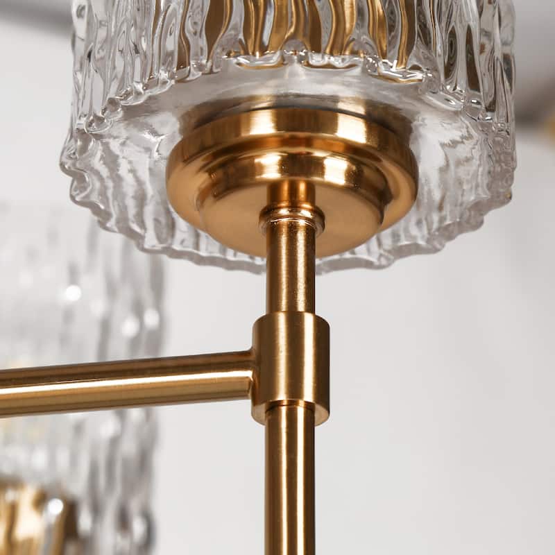 Laxow Modern Gold 6-Light Wheel Chandelier Textured Glass Lights for Dining Living Room - 33.5"Dx20.5“H