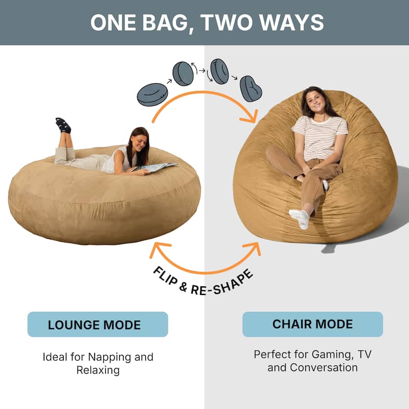 Jaxx 6 Foot Cocoon - 2-in-1 Giant Bean Bag Chair for Adults & Convertible Bean Bag Bed