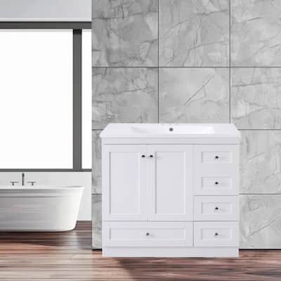 Elegant 36" Shaker Bathroom Vanity with Resin Basin, Soft-Close Doors & 4 Storage Drawers