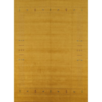 Tribal Yellow Gabbeh Indian Rug Hand-Knotted Oriental Wool Carpet - 8'4"x 10'0"