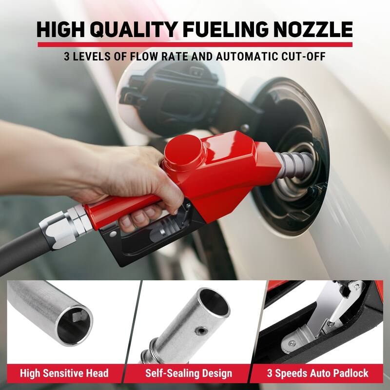 1“ x 50ft Diesel Fuel Hose Reel Retractable with Fuel Nozzle, 1 Inch Fuel Transfer Pump Hose, Auto Swivel Rewind