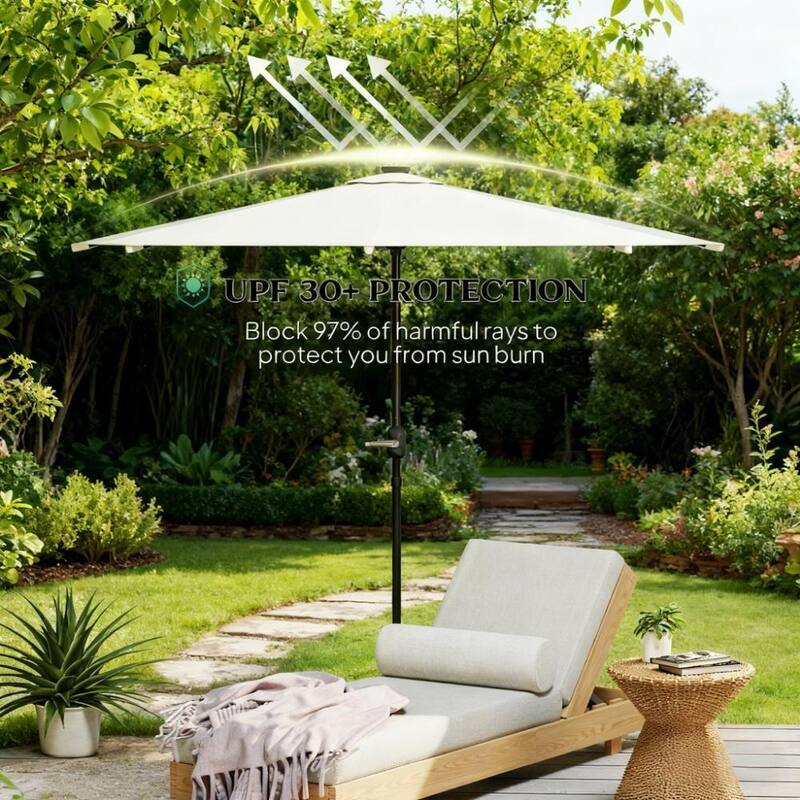 GDFStudio Outdoor Ilyra Polyester Half Patio Umbrella with Solar LED Lights and Steel Pole