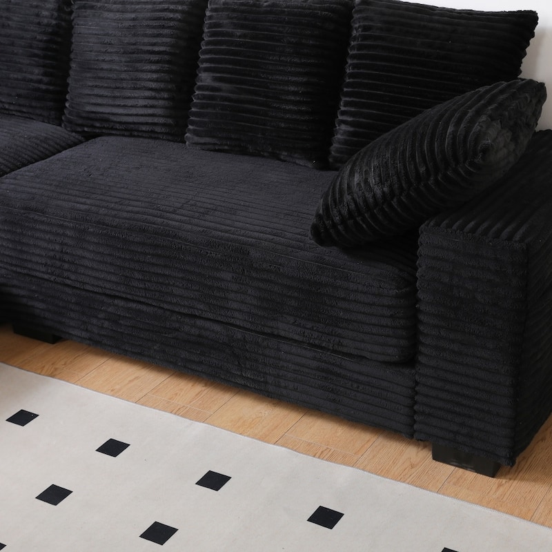108.66" Thickened Corduroy Sectional Sofa with Storage Ottoman & Throw Pillows