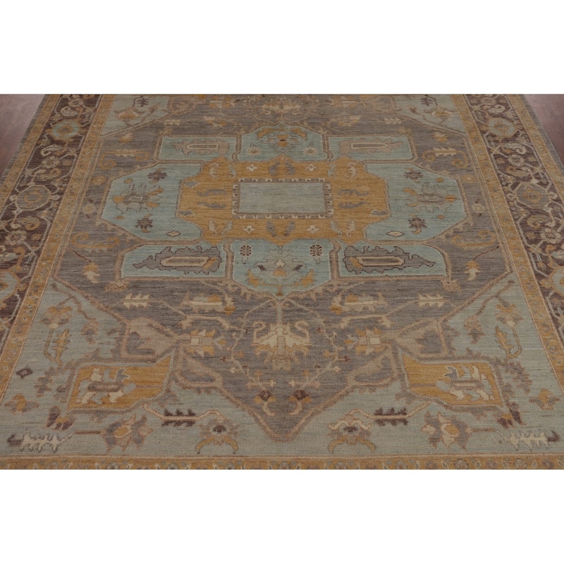 Vegetable Dye Oushak Turkish Rug Hand-Knotted Grey Wool Carpet - 8'2"x 10'1"
